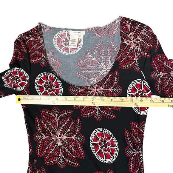 Sophie Max Dress Womens Size XS Black Red Stretch Sheath Wrap Floral Boho Fitted - Picture 6 of 11